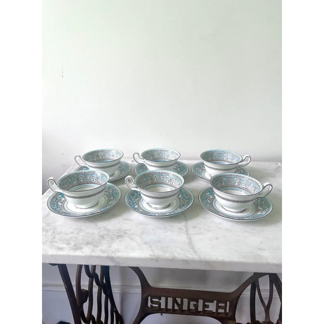 Vintage Wedgwood Florentine Pattern Tea Cup and Saucer Set - Set of 6 For Sale In New York - Image 6 of 9