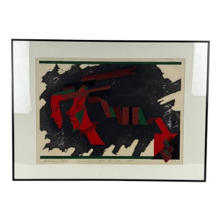 Vintage 1977 Mask Wood Block Print Japanese Kunihiro Amano Signed Numbered Framed For Sale