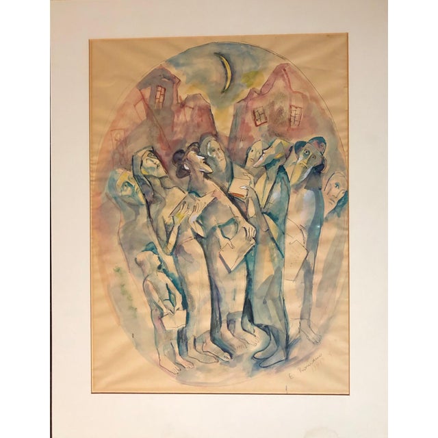 Genre: Judaic prayer scene Subject: Landscape Medium: watercolor Surface: Paper Country: United States EMANUEL ROMANO...