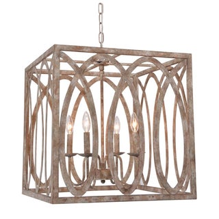 Terracotta Designs Palma Linear Large Lantern Chandelier – Square Open-Frame, Distressed Gold, With 4 Lights For Sale