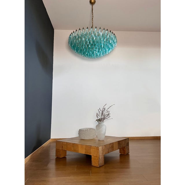 Vintage Murano Glass Chandelier with 185 Turquoise Poliedri, 1990 For Sale - Image 4 of 18