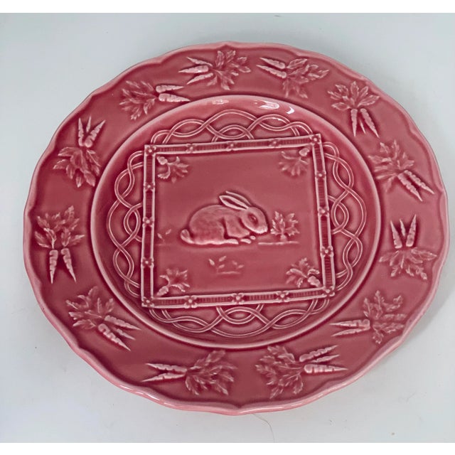 Vintage Portuguese 'Bordallo Pinheiro' Majolica Glazed Ceramic Rabbit, Bunny, Easter Springtime Plate For Sale - Image 9 of 13