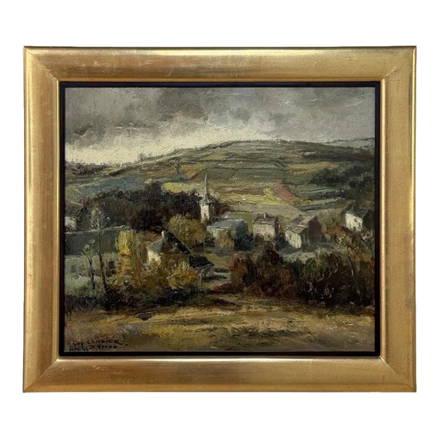 Framed Oil Painting on Panel by Guy Cambier (1923–2008), Dated 1946, 'Village Landscape' For Sale