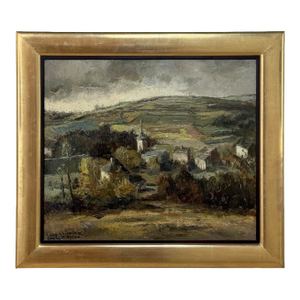 Framed Oil Painting on Panel by Guy Cambier (1923–2008), Dated 1946, 'Village Landscape'