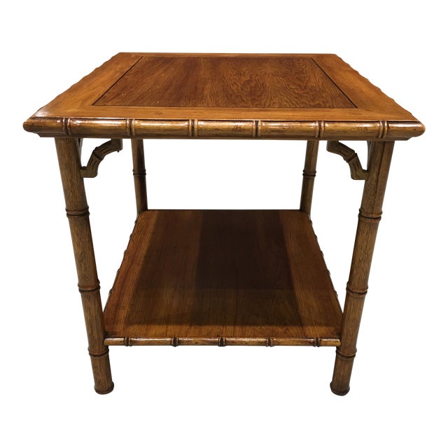 MidCentury Hollywood Regency Faux Bamboo Tiered Table W/Fretwork by