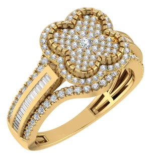 10K Yellow Gold Round Baguette Diamond Floral Designer Ladies Ring 7/8 Cttw, Size 7