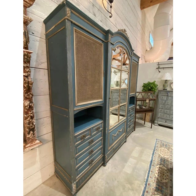 Cornflower Blue Oversized French Blue Mirrored Armoire With Shelves and Drawers Circa 1860s For Sale - Image 8 of 12