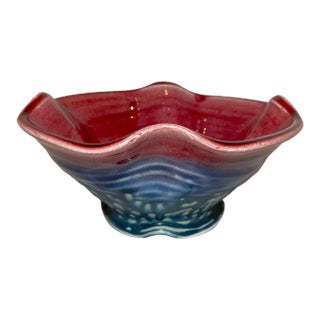 Vintage James Sankowski Ballston Lake Pottery Ceramic Glazed Footed Red Bowl For Sale