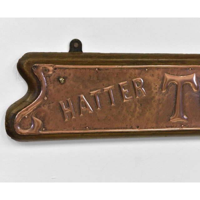 Edwardian Art Nouveau Copper & Oak Shop Sign For Sale - Image 5 of 8