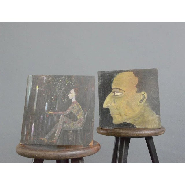 Modernist Paintings, 1940s, Oil on Board, Set of 2 For Sale - Image 10 of 10