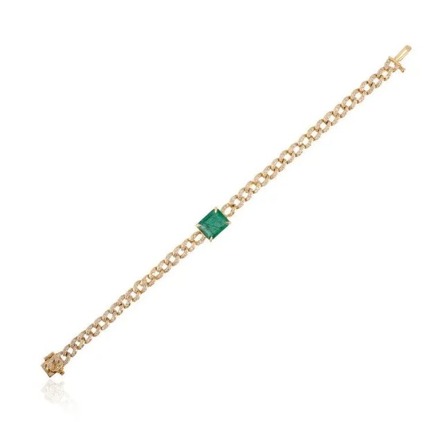 Art Deco Art Deco 18k Gold Natural 2.82ct Zambian Emerald & 1.91ct Diamond Chic Bracelet For Sale - Image 3 of 12