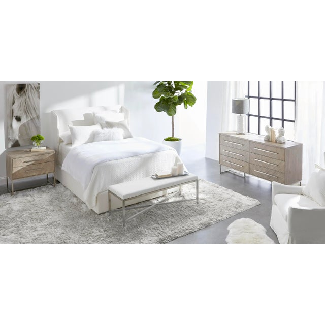 Contemporary Stewart Upholstered Oak Bed, Queen For Sale - Image 3 of 11