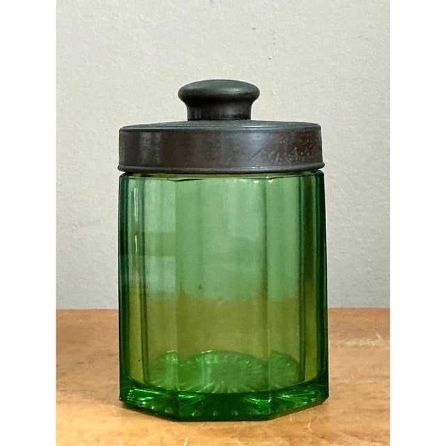 Vintage Octagonal Green Glass Canister For Sale - Image 12 of 12