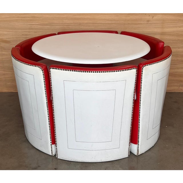 Set of Vintage Round table with Six Chairs in Red and White Leather For Sale - Image 16 of 18