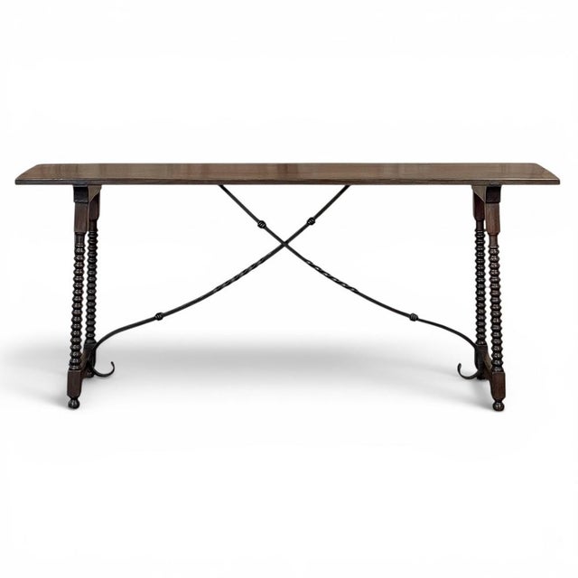 19th Century Spanish Walnut Console ~ Sofa Table With Wrought Iron For Sale - Image 4 of 18