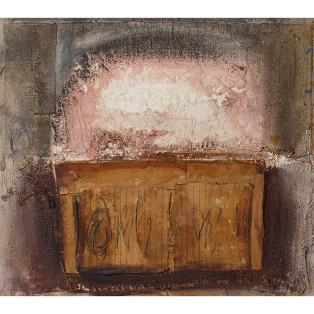 A mixed media wall assemblage titled Intimations 8 by the American artist Juliet Holland (1937-2017). Holland used a...