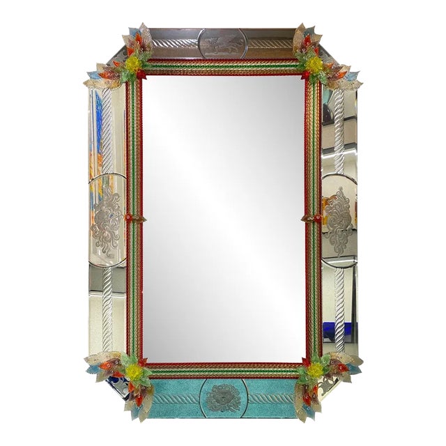 Venetian Multi-Colored Murano Glass Mirror For Sale
