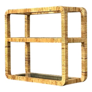 Vintage Coastal Wrapped Rattan Low Etagere For Sale