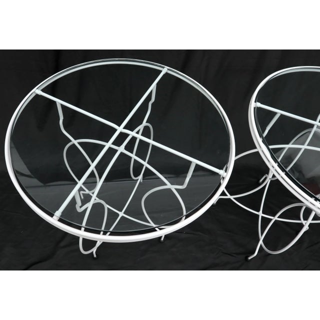 Pair of Midcentury Ice Cream Style Round Folding Cafe Tables Glass Tops For Sale - Image 6 of 11