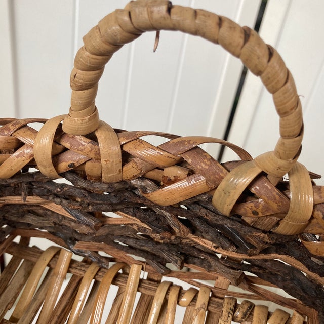 Vintage 11” Hand-Woven Grapevine Gathering Basket - Signed Br For Sale - Image 12 of 12