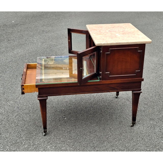 Mid 20th Century Regency Mahogany Marble and Stenciled Leather Top Side Table Attributed to Weiman For Sale - Image 15 of 16