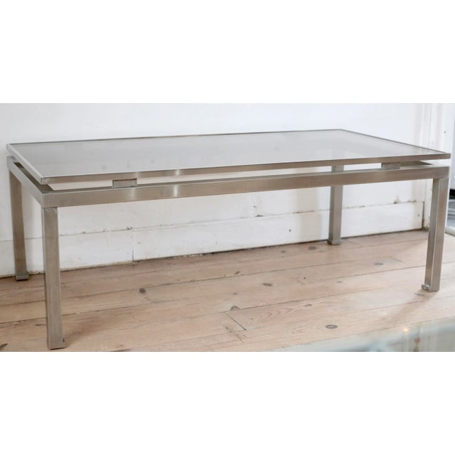French Steel & Smoked Glass Coffee Table by Guy Lefevre for Maison Jansen, 1970s For Sale - Image 9 of 15