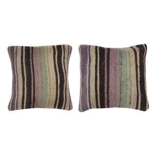 16"x16" SET OF 2 - Hand-Woven Kilim Cushion Covers. A pair of Lace Pillow Covers For Sale
