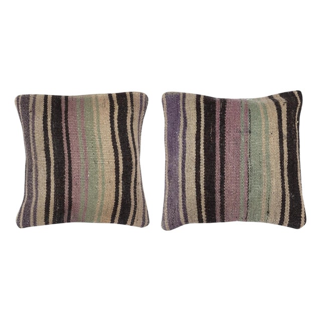 16"x16" SET OF 2 - Hand-Woven Kilim Cushion Covers. A pair of Lace Pillow Covers For Sale