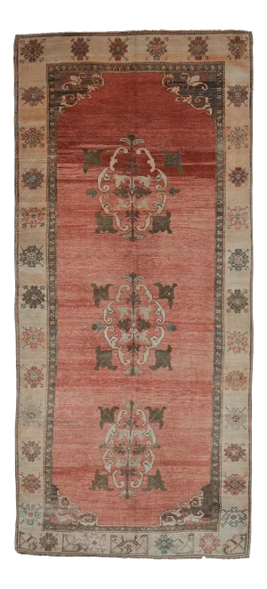 Vintage Turkish Oushak Handmade Pink Cotton Wool Runner Rug