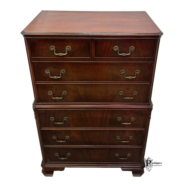 Late 20th Century Vintage White Furniture Traditional Chippendale Stlye Mahogany Chest of Drawers For Sale - Image 5 of 11