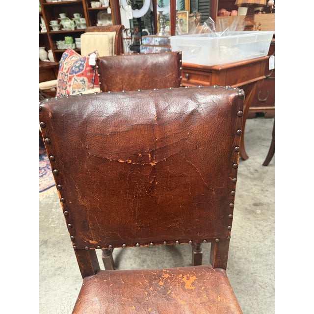 Set of 4 19th-Century English Cromwellian Leather & Oak Dining Chairs For Sale - Image 11 of 18
