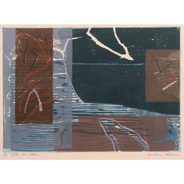 Signed lower right, 'Barbara Johnson' (American, 1927-2021) and titled, lower left, 'After the Storm' with number and...