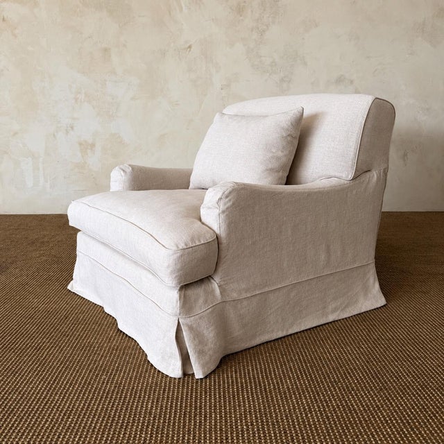 Traditional Bruce Chair - Belgian Inspired Roll Slip Covered in 100% Linen For Sale - Image 3 of 15