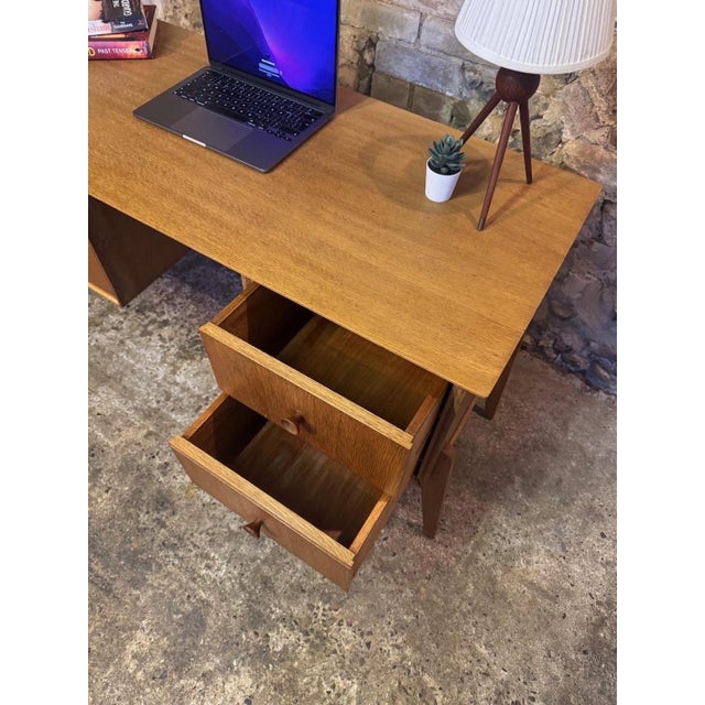 Vintage Danish Oak Kneehole Desk from Meredew, 1950s For Sale - Image 13 of 18