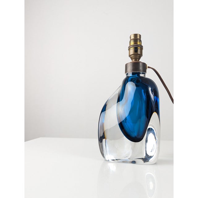 1950s Vintage Swedish Modern Blue Cased Glass Table Lamp from Orrefors, 1950s For Sale - Image 5 of 11