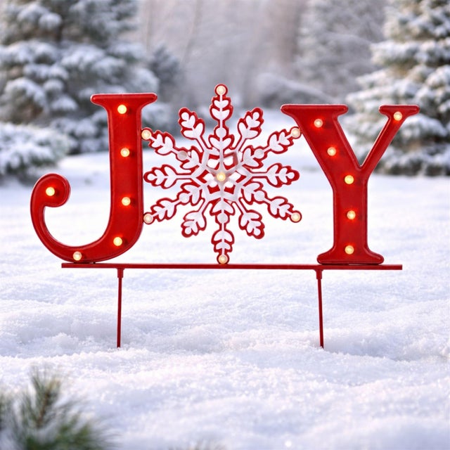 Modern LED JOY Snowflake Planter Stake For Sale - Image 3 of 4