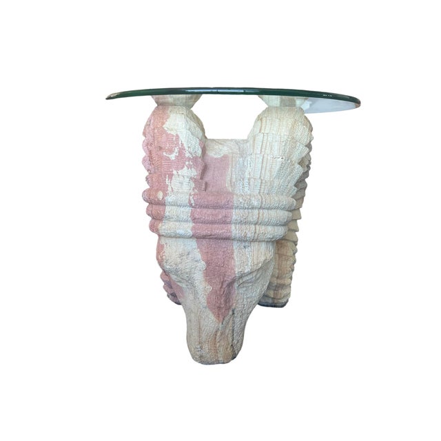 1970s 1970s Vintage Mid Century Modern Postmodern Vintage Ram Head Center End Table Solid Stone Rock Glass For Sale - Image 5 of 6