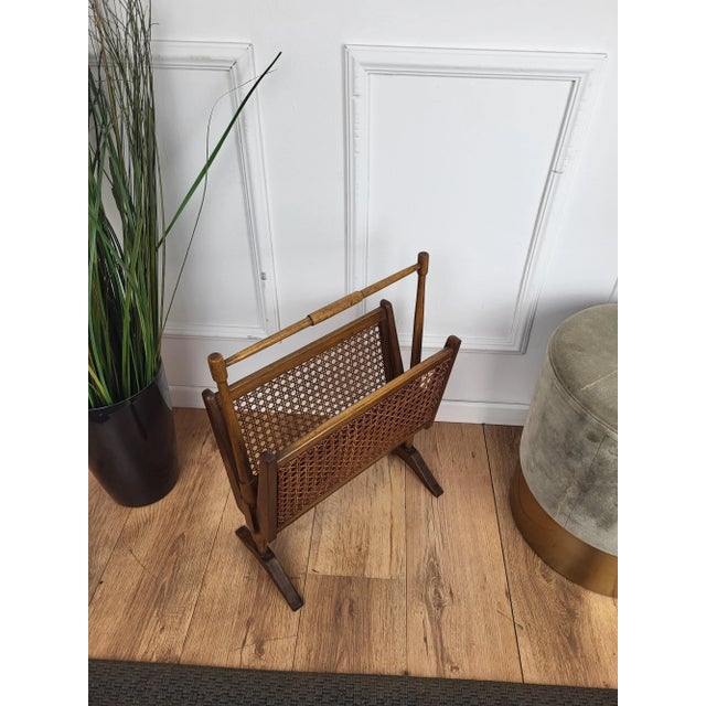 Wood Mid-Century Italian Cane Rattan and Wood Magazine Rack, 1960s For Sale - Image 7 of 8