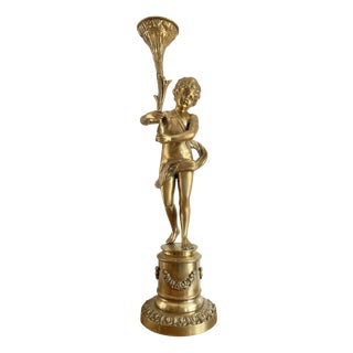 Putti with Torch, Late 19th Century, Gilt Bronze For Sale