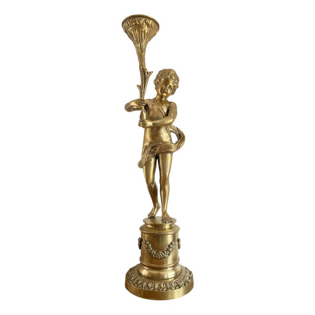 Putti with Torch, Late 19th Century, Gilt Bronze For Sale