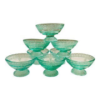 Vintage Aqua Depression Glass Dessert Cups - Set of 8 For Sale