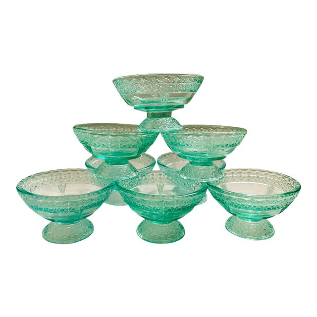 Vintage Aqua Depression Glass Dessert Cups - Set of 8 For Sale
