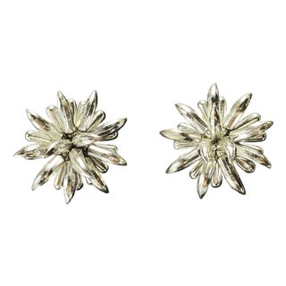 1960s Space Age Sculptural Silver-Tone Clip-on Earrings- Set of 2 For Sale