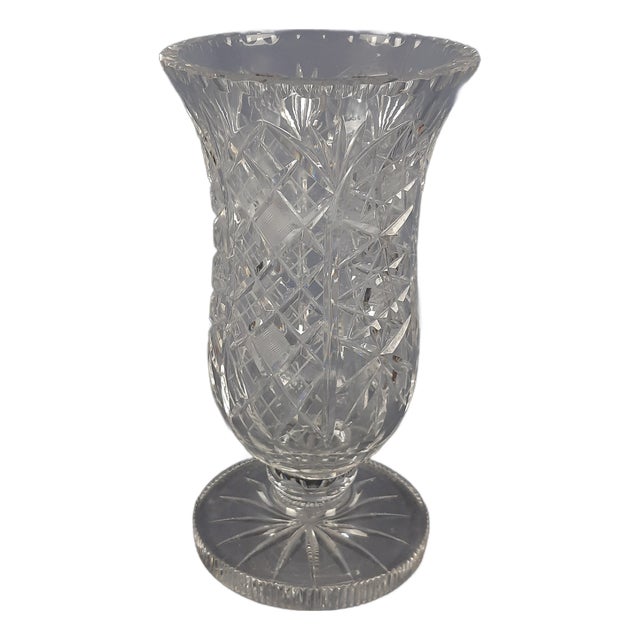 Large Vintage Bohemian Crystal Vase with Star Carving, 1960s For Sale