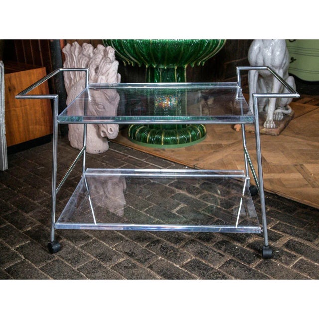 Modern 1970s Vintage Lucite and Chrome Bar Cart For Sale - Image 3 of 18