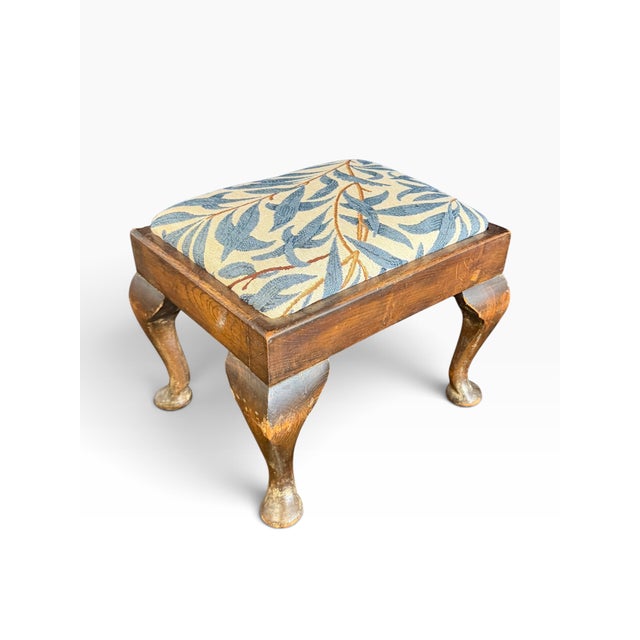 Antique Queen Anne Ottoman in Upholstery and Cabriole Legs by William Morriss, 1890s For Sale - Image 6 of 10