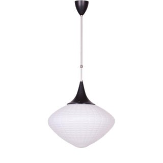 Mid-Century Chandelier in Chromed Steel and Opaline Glass, Czech, 1960s For Sale