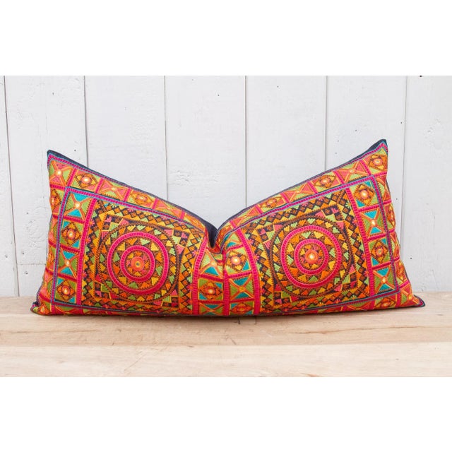 Tribal Bright Tribal Swati Embroidered Phulkari Pillow Cover For Sale - Image 3 of 10