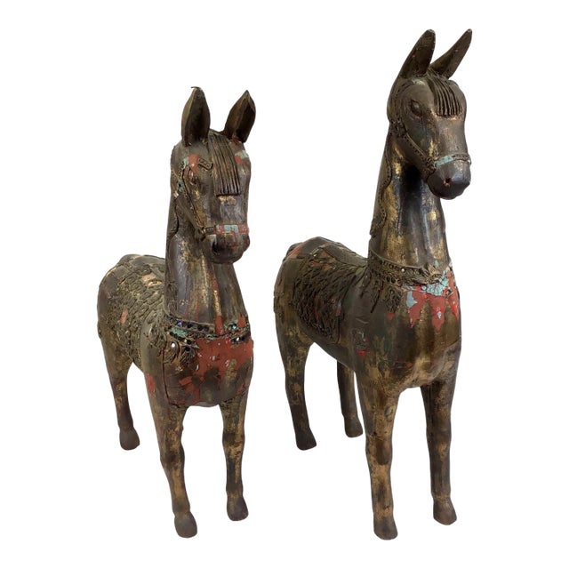 Museum Tibetan Wood Horses - a Pair For Sale