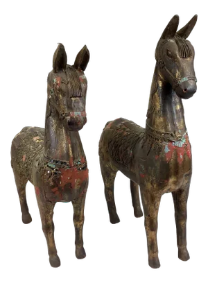 Museum Tibetan Wood Horses - a Pair